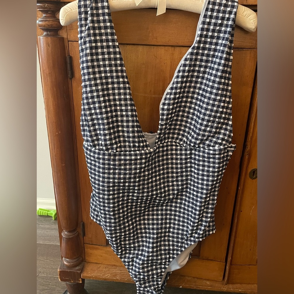 J. Crew Navy Gingham Bathing Suit Size XL